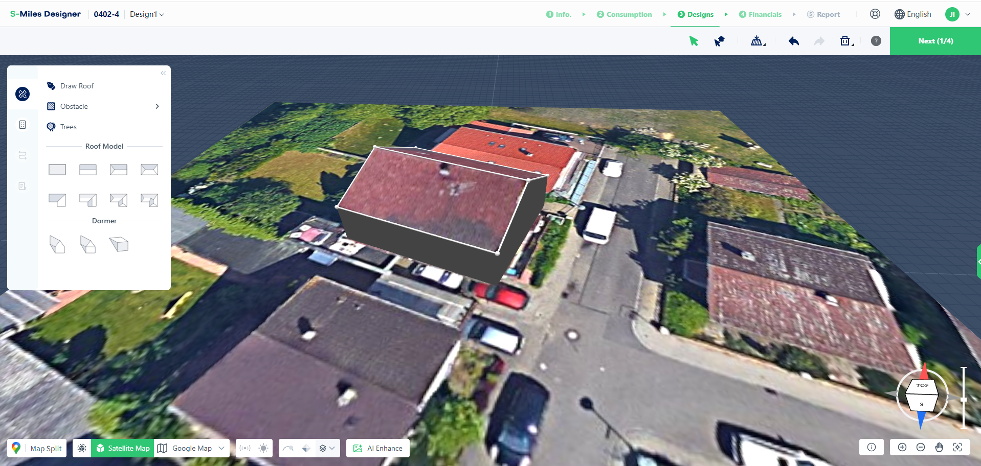 Adjust roof slope by editing roof pitch after selecting roof surface