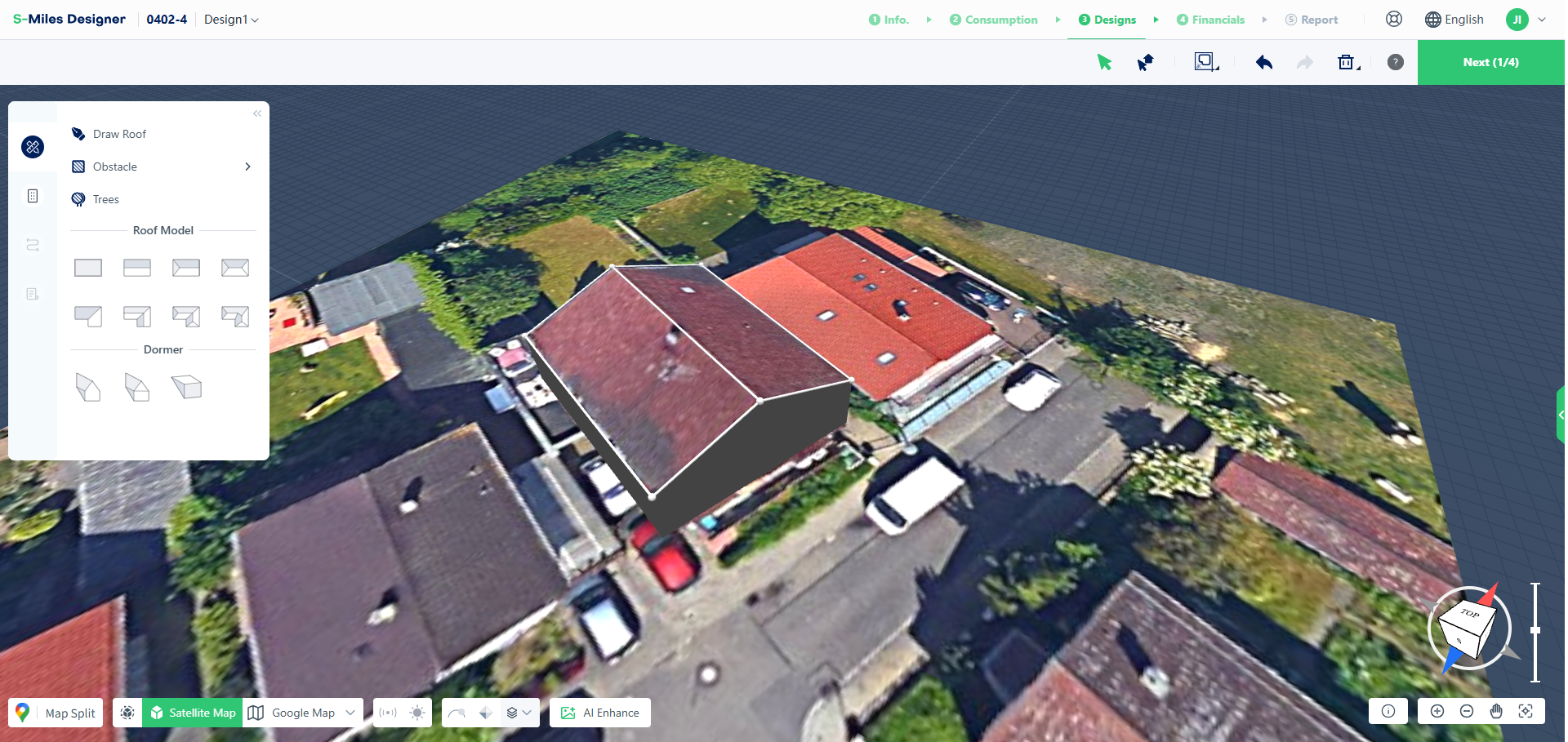 Final 3D roof generated after confirming settings
