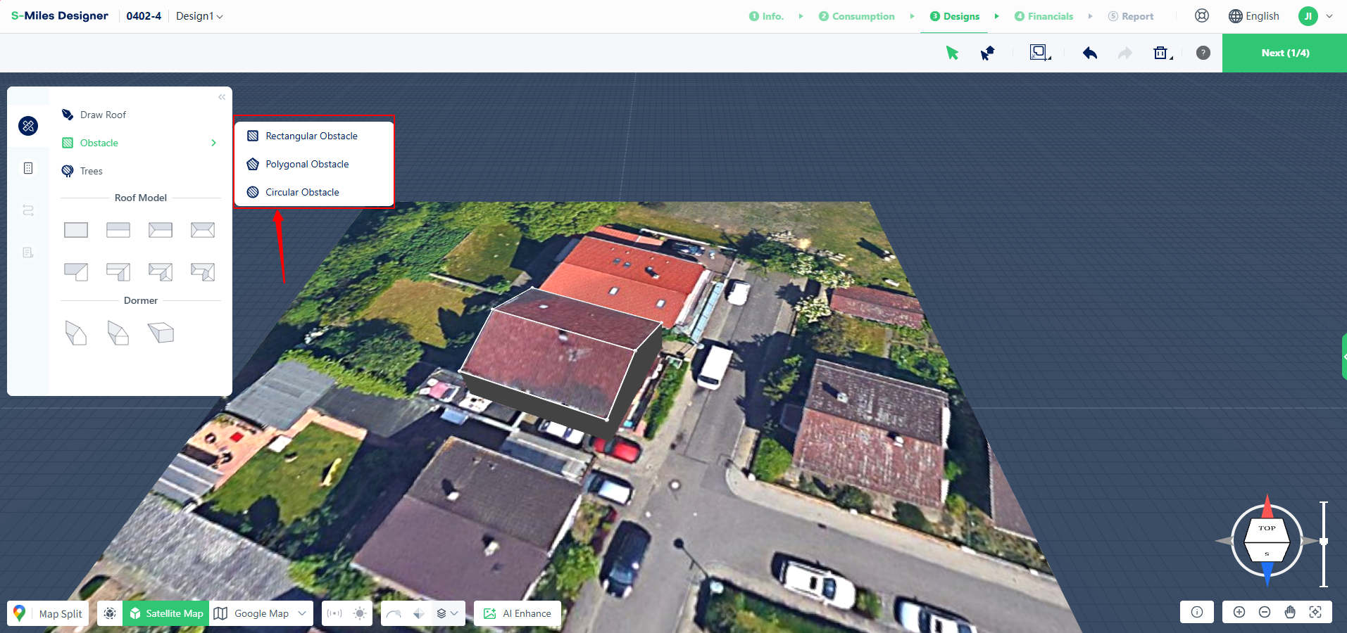 Select Obstacles tool on left sidebar to draw rectangular, polygonal or circular obstacles