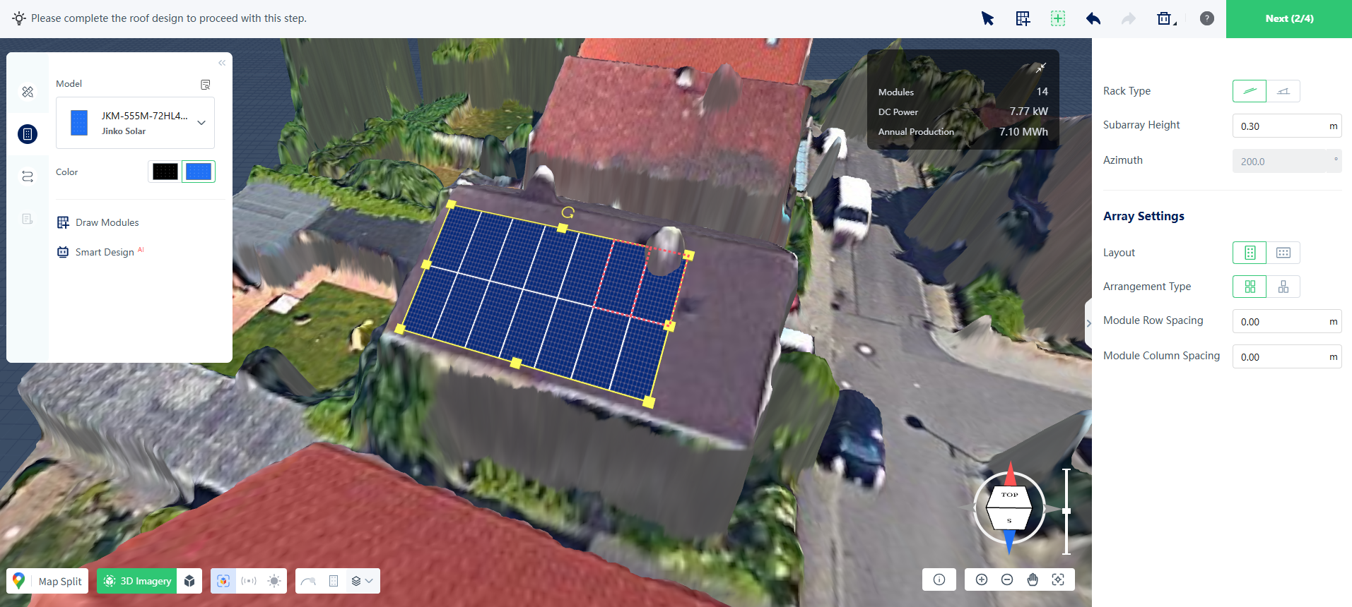Selected grid PV array; drag outside border with red frame to remove modules