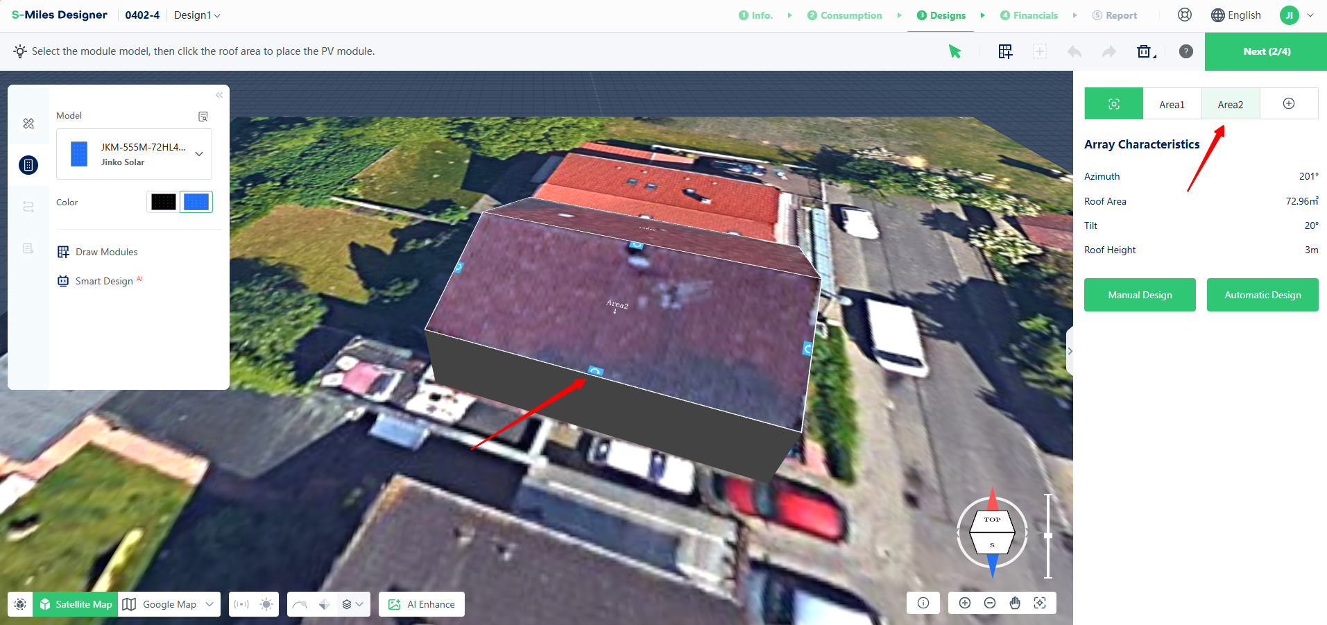 Two access spots on selected roof