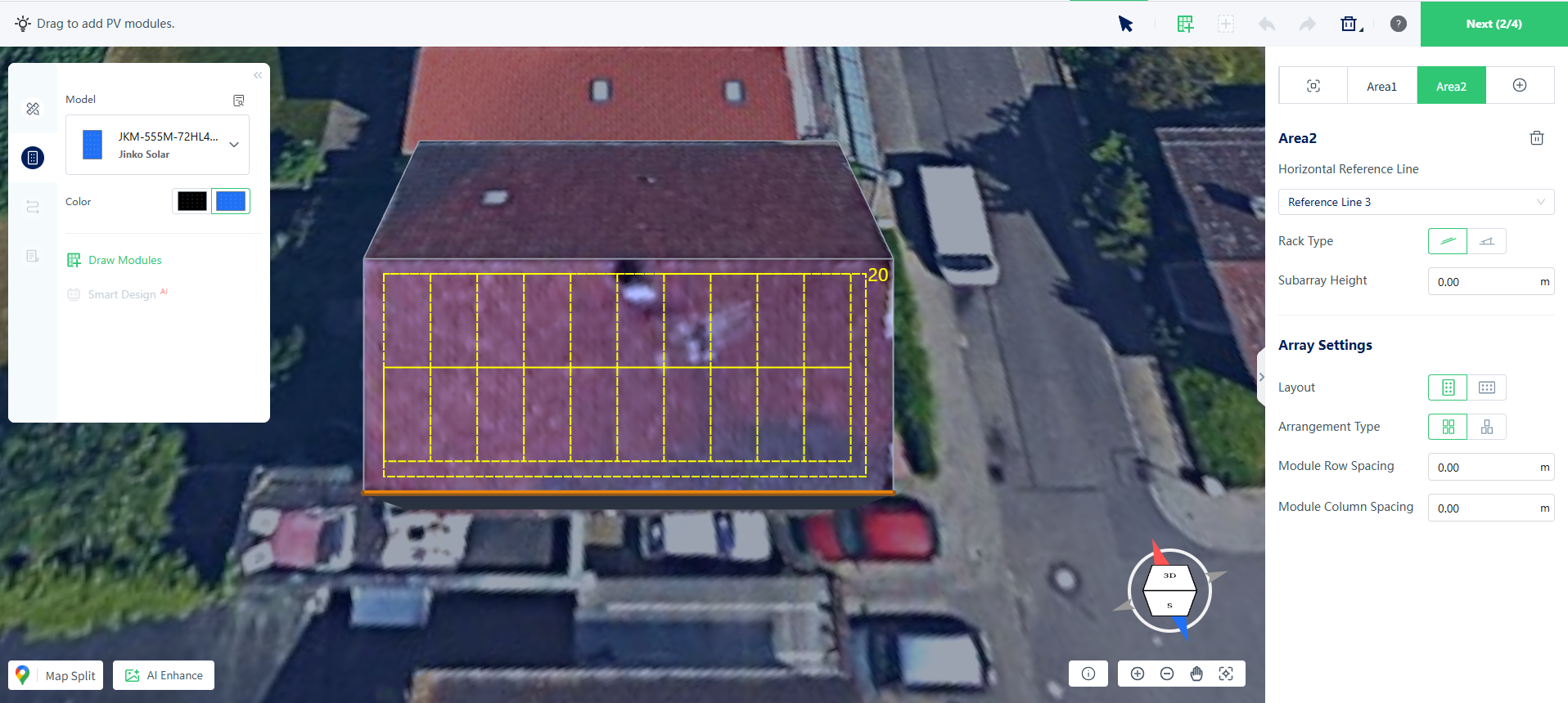 rag on roof surface to outline layout region during PV module drawing