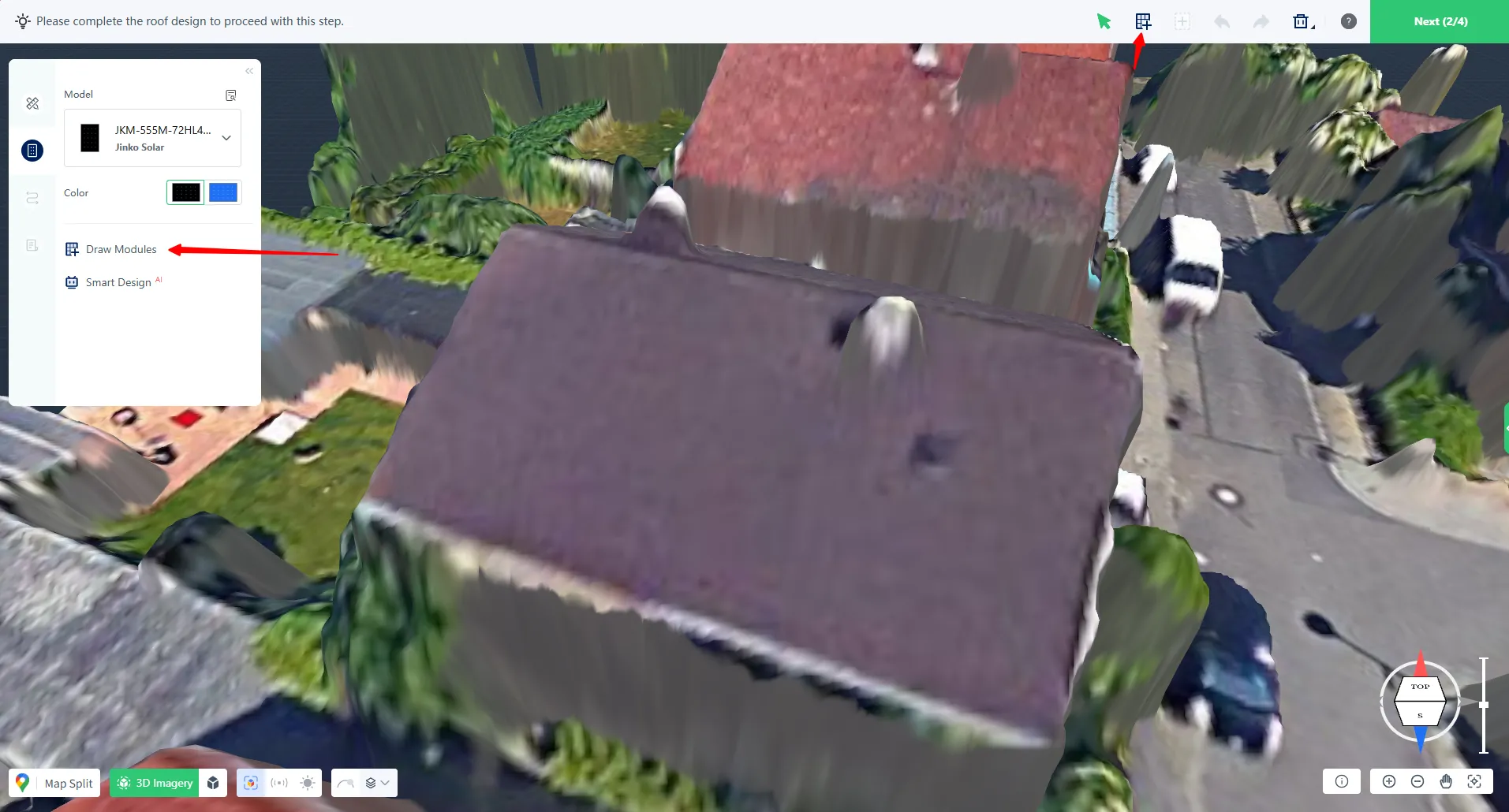 Left sidebar tool area for activating manual module layout